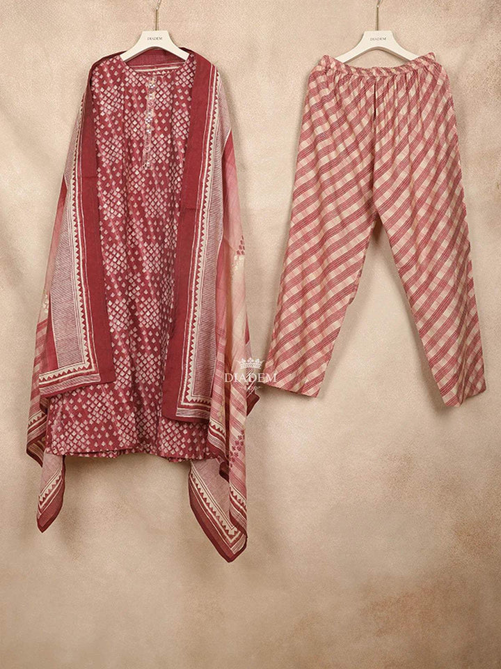 Onion Pink Straight Cut Salwar Suit for Girls Adorned with Fancy Prints Design and Paired with Dupatta - Diadem