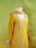 Mustard Palazzo Suit Adorned with Floral Embroidery, With Dupatta and Full Sleeve