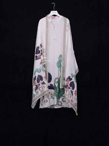 Ivory Straight Cut Salwar Suit for Women Adorned with Floral Design Paired with Dupatta - Diadem