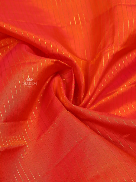 Orange Pure Kanchipuram Silk Saree with Stripes Design on the Body and Without Border - Diadem