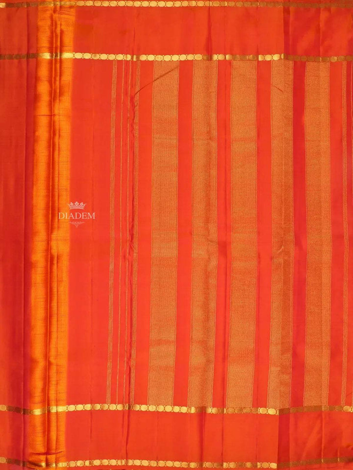 Orange Pure Kanchipuram Silk Saree with Stripes Design on the Body and Without Border - Diadem