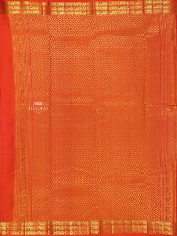 Orange Pure Kanchipuram Silk Saree with Stripes Design on the Body and without Border - Diadem