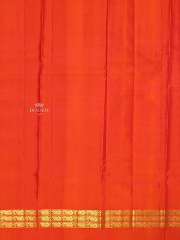 Orange Pure Kanchipuram Silk Saree with Stripes Design on the Body and without Border - Diadem