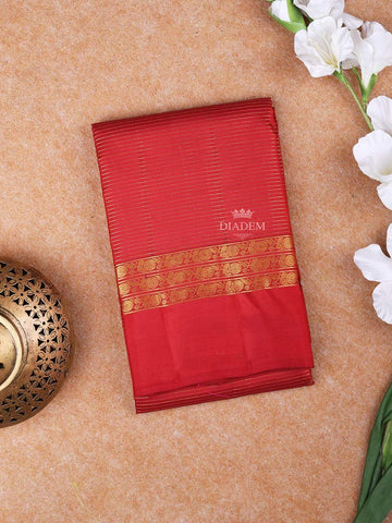 Maroon Pure Kanchipuram Silk Saree with Stripes Design on the Body Zari Border - Diadem