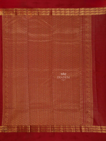 Maroon Pure Kanchipuram Silk Saree with Stripes Design on the Body Zari Border - Diadem