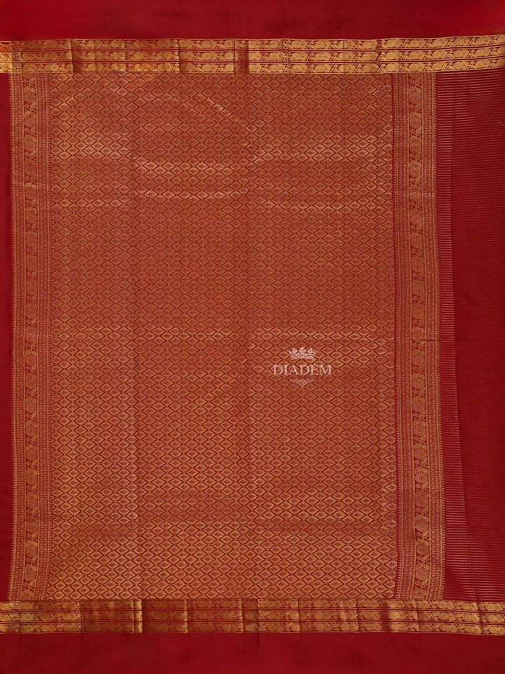 Maroon Pure Kanchipuram Silk Saree with Stripes Design on the Body Zari Border - Diadem