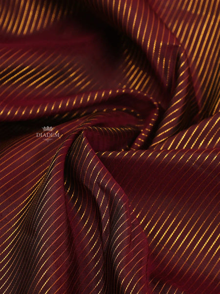 Brown Pure Kanchipuram Silk Saree with Stripes Design on the Body and without Border - Diadem