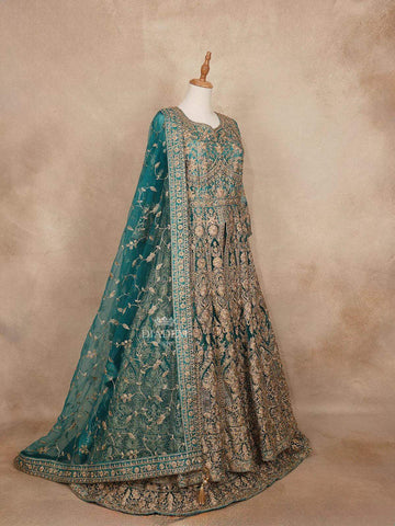 Aqua Green Engagement Gown with Sequins and Floral Beads - Diadem