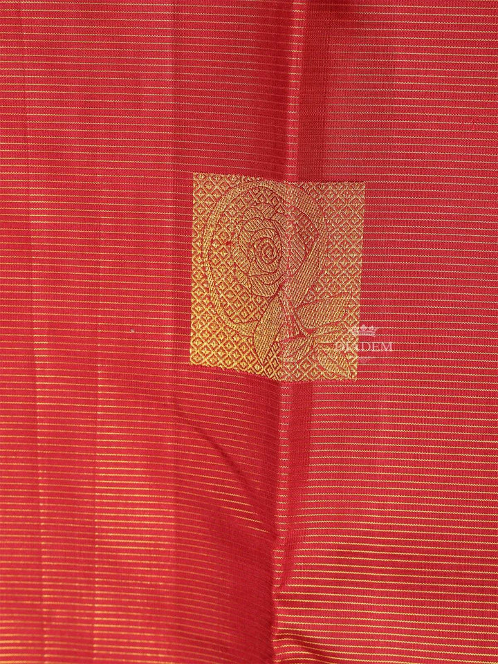 Red Pure Kanchipuram Bridal Silk Saree with Stripes and Rectangle Design on the Body with Zari Border - Diadem