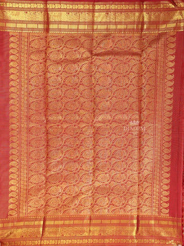 Red Pure Kanchipuram Bridal Silk Saree with Stripes and Rectangle Design on the Body with Zari Border - Diadem