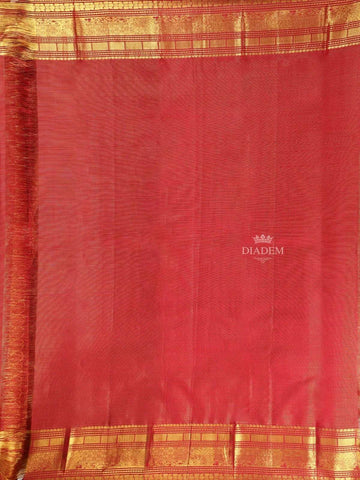 Red Pure Kanchipuram Bridal Silk Saree with Stripes and Rectangle Design on the Body with Zari Border - Diadem