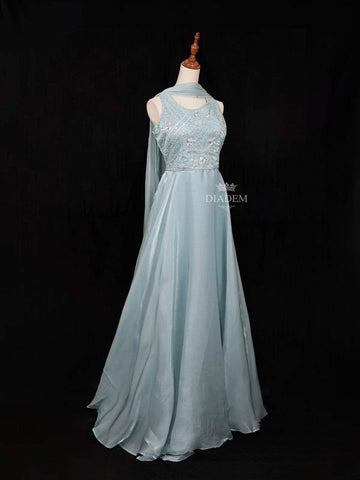 Light Blue Gown with Beads, Mirror Floral Design - Diadem