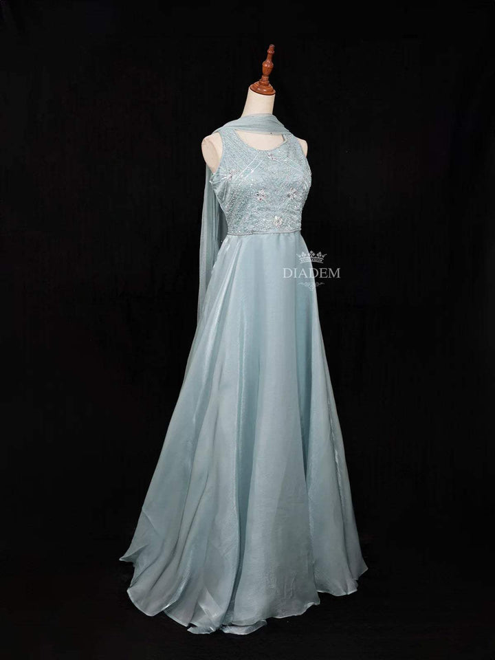 Light Blue Gown with Beads, Mirror Floral Design - Diadem
