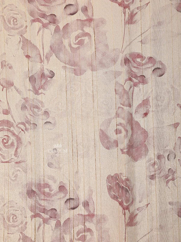 Ivory Semi Tussar Silk Saree with Stripes and Floral Design with Lace Design - Diadem
