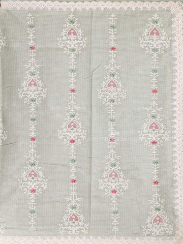 Light Green Tissue Banarasi Saree with Chikankari work on the Body and Floral Lace Border - Diadem