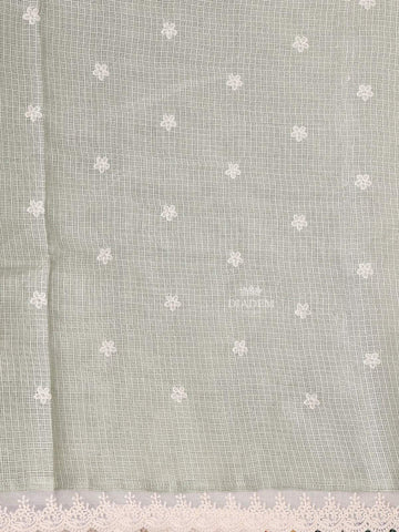 Light Green Tissue Banarasi Saree with Chikankari work on the Body and Floral Lace Border - Diadem