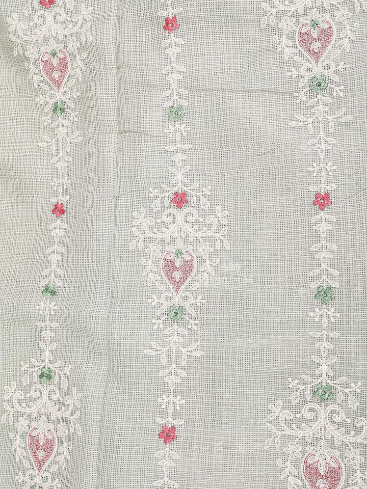 Light Green Tissue Banarasi Saree with Chikankari work on the Body and Floral Lace Border - Diadem