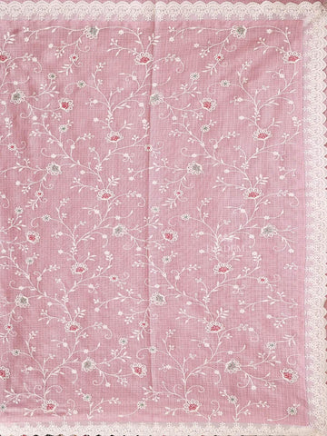 Light Pink Tissue Banarasi Saree with Chikankari work on the Body and Floral Lace Border - Diadem