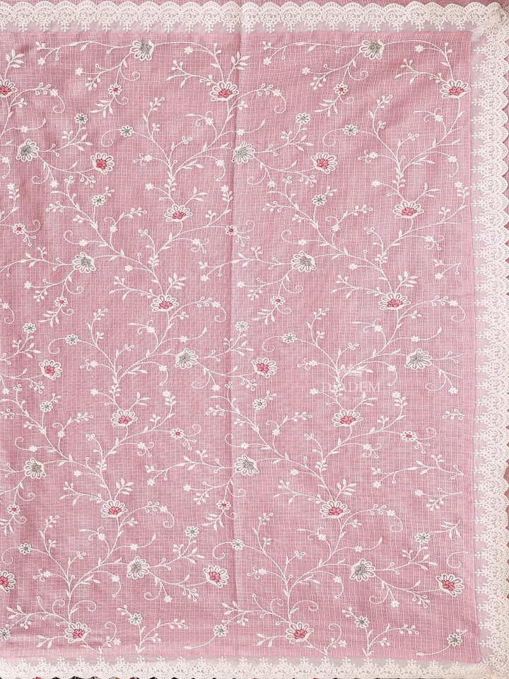 Light Pink Tissue Banarasi Saree with Chikankari work on the Body and Floral Lace Border - Diadem