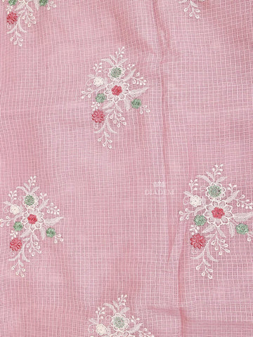 Light Pink Tissue Banarasi Saree with Chikankari work on the Body and Floral Lace Border - Diadem