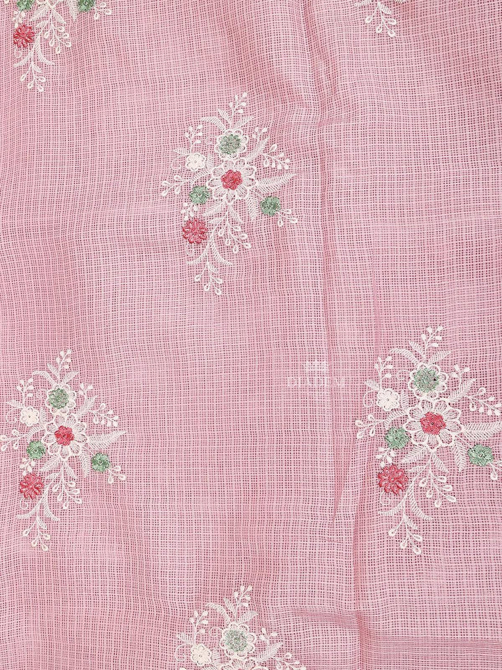 Light Pink Tissue Banarasi Saree with Chikankari work on the Body and Floral Lace Border - Diadem