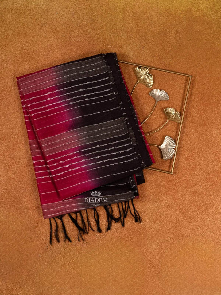 Red Cotton Saree with Vertical Stripes on the Body and With Contrast border - Diadem