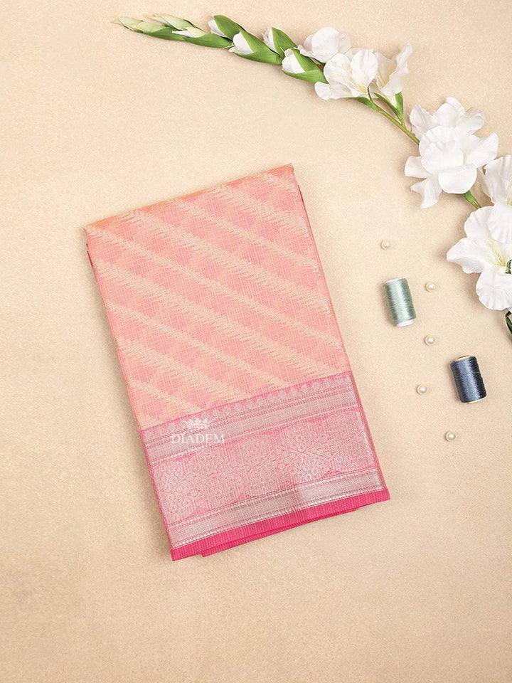 Pink Art Silk Saree with Diagonal Stripes Design on the Body with Designed Border - Diadem