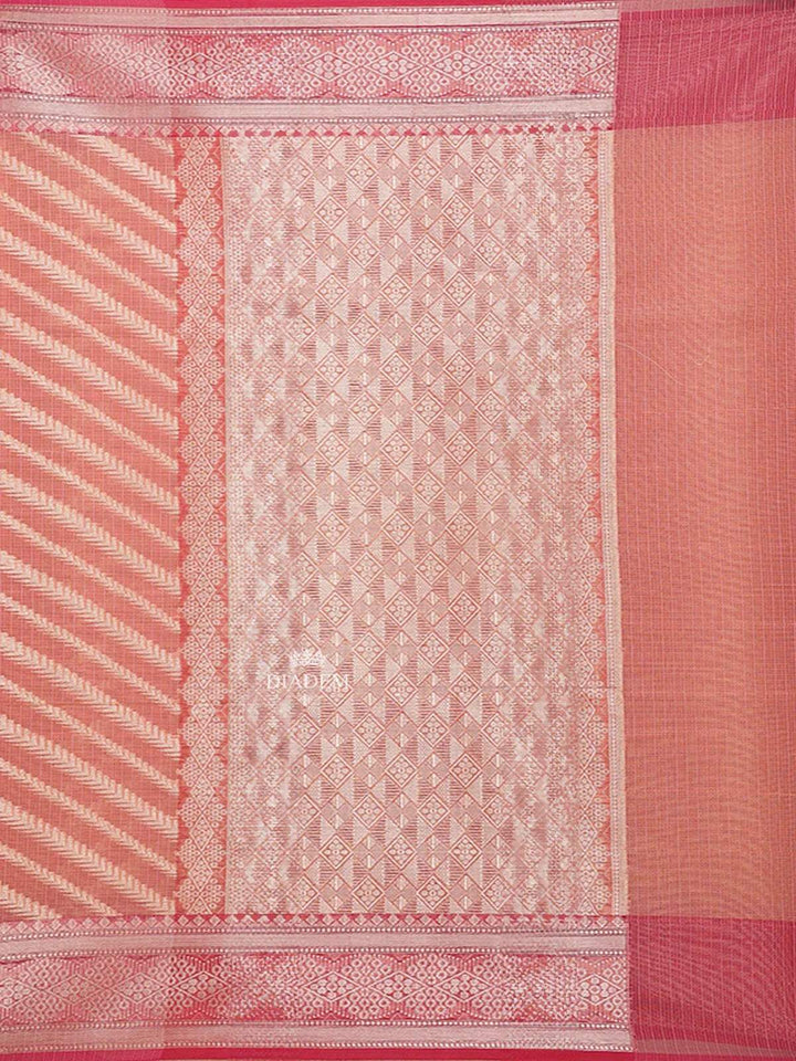 Pink Art Silk Saree with Diagonal Stripes Design on the Body with Designed Border - Diadem