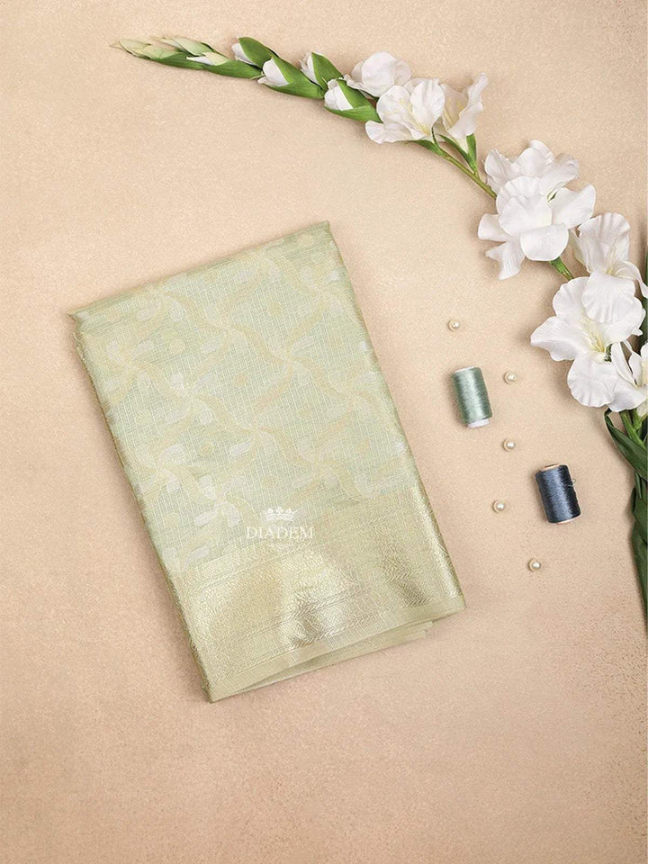 Olive Green Art Silk Saree with Floral and Dot Design on the Body with Matching Border - Diadem