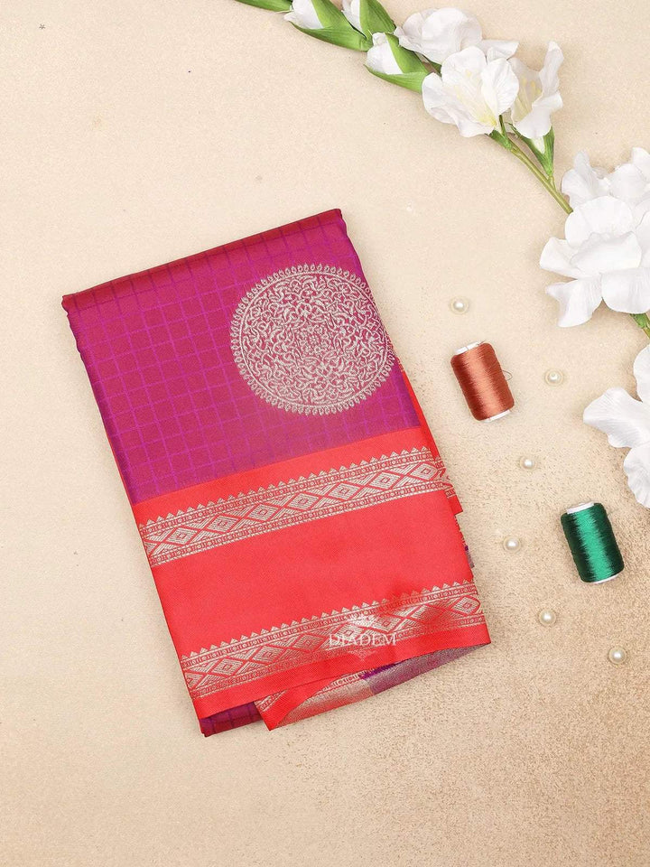 Dark Pink Art Silk Saree with Chakaram Motifs on the Body with Contrast Zari Border - Diadem