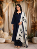 Deep Navy Blue Solid Woven Design Cotton Anarkali Salwar Suit with Contrast Dupatta