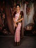 Soft Baby Pink Striped Zari Woven Design Pure Kanchipuram Silk Saree with Contrast Zari Border