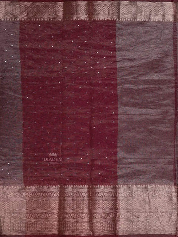 Burgandy Organza Saree with Stone and Crush Design on the Body with Designed Border - Diadem