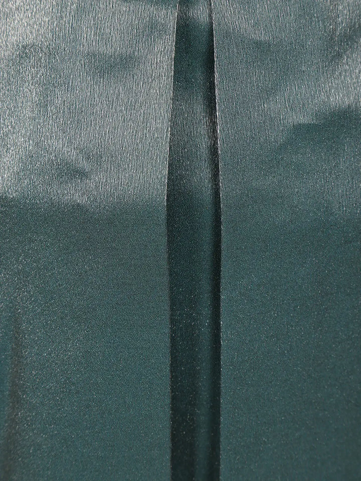 Teal Green Metallic Shine Party Frock with Oversized Glitter Floral Embellishment - Diadem