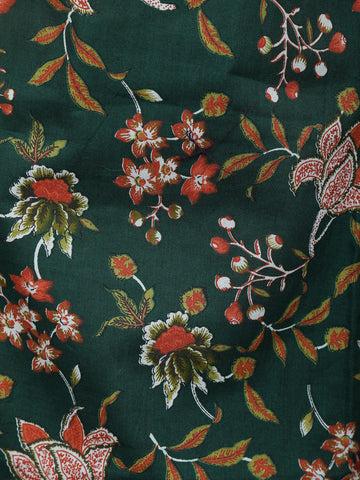 Dark Green Floral Designed Cotton Salwar Suit - Diadem