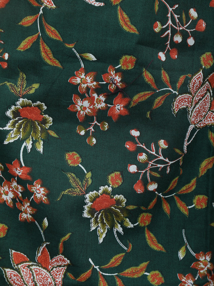 Dark Green Floral Designed Cotton Salwar Suit - Diadem