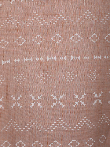 Peach Floral Designed Cotton Kurti - Diadem