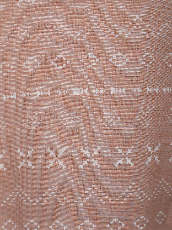 Peach Floral Designed Cotton Kurti - Diadem