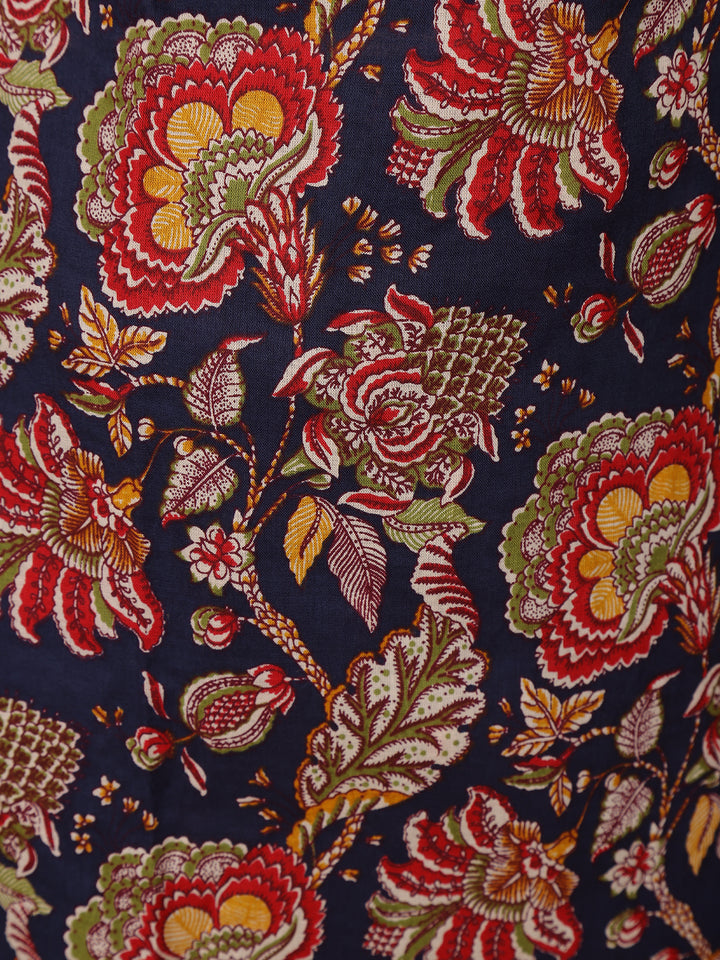 Navy Blue Floral Design Printed Cotton Salwar Suit - Diadem