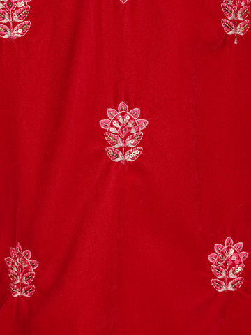 Red Floral Designed Velvet Co Ord Salwar Suit - Diadem