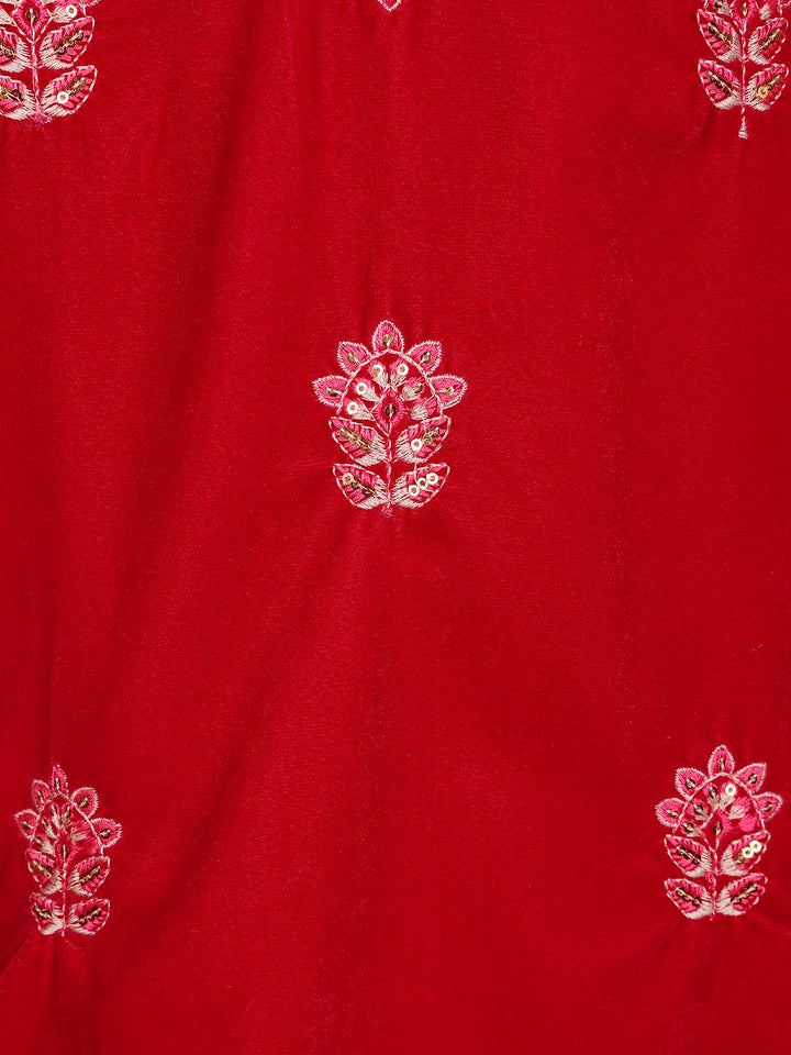 Red Floral Designed Velvet Co Ord Salwar Suit - Diadem