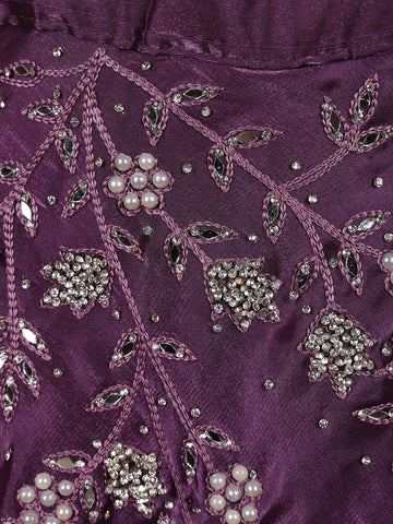Lavender Floral and Stone Embroidery Bridesmaid Organza Lehenga - Diadem
