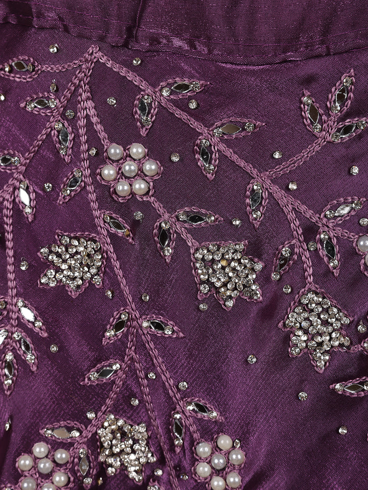 Lavender Floral and Stone Embroidery Bridesmaid Organza Lehenga - Diadem