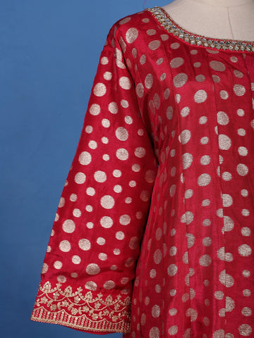 Cherry Red Sequins Embellished Banarasi Salwar Suit - Diadem