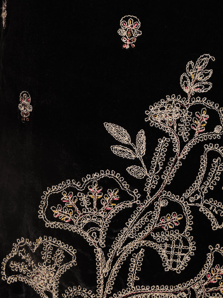 Black Floral Designed Velvet Co Ord Salwar Suit - Diadem