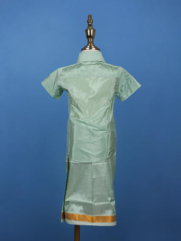 Mint Green Silk Dhoti With Matching Half Sleeve Shirt - Diadem