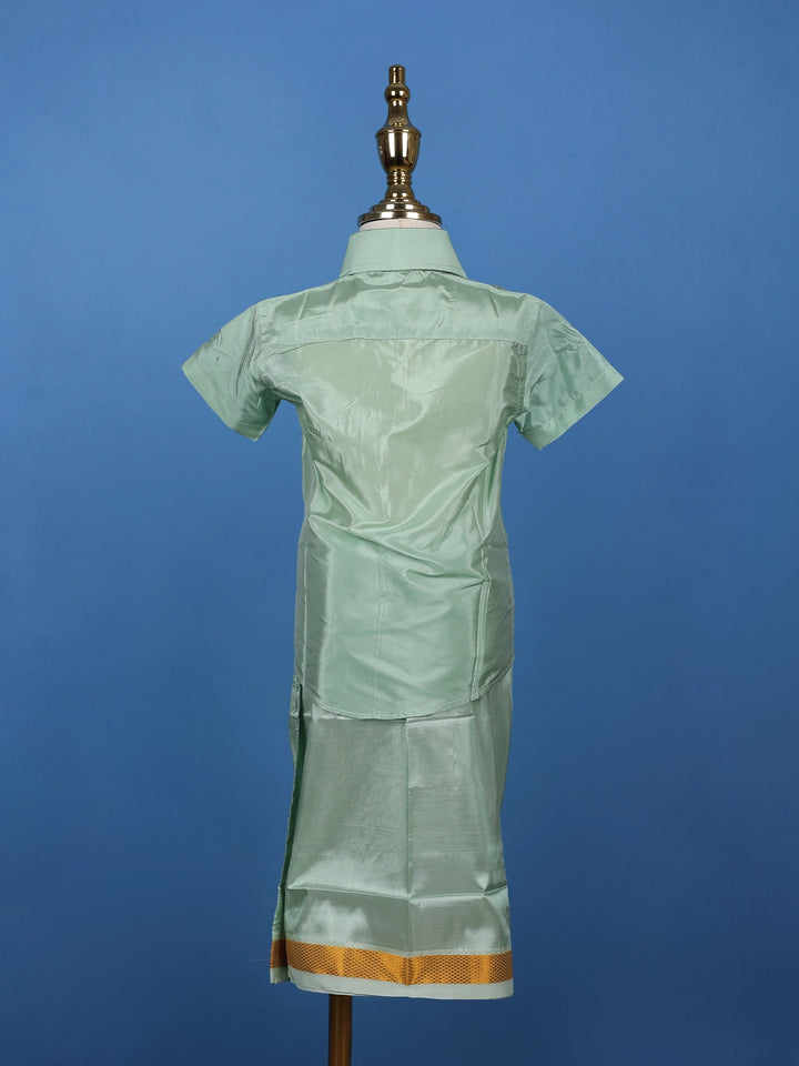 Mint Green Silk Dhoti With Matching Half Sleeve Shirt - Diadem