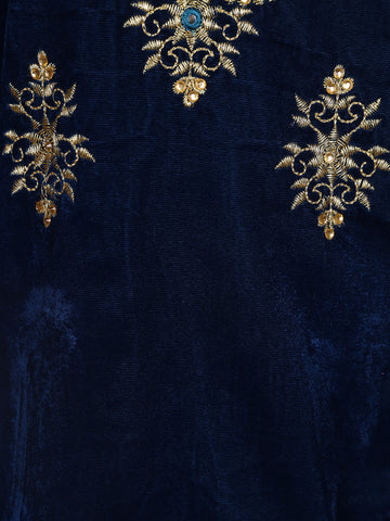 Blue Floral Designed Velvet Co Ord Salwar Suit - Diadem