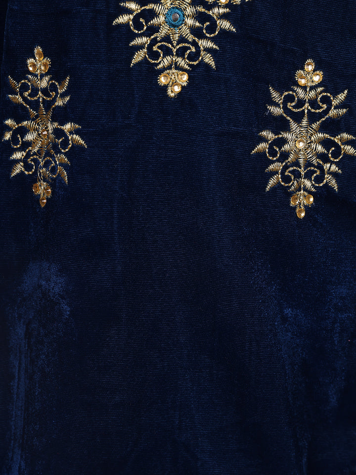 Blue Floral Designed Velvet Co Ord Salwar Suit - Diadem