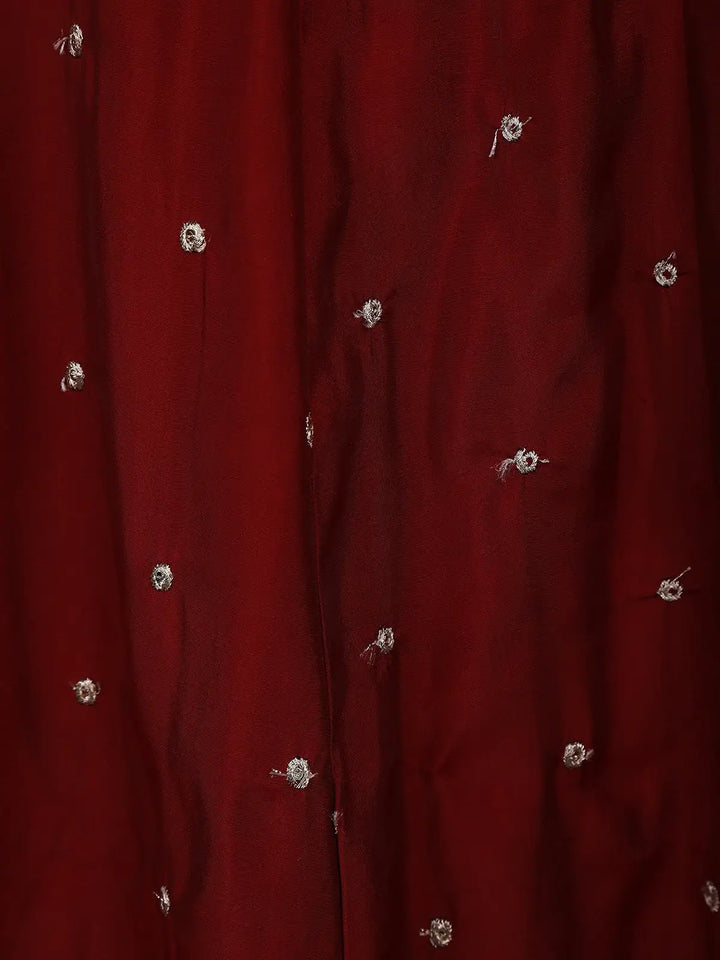 Dark Red Floral Designed Semi Silk Salwar Suit - Diadem